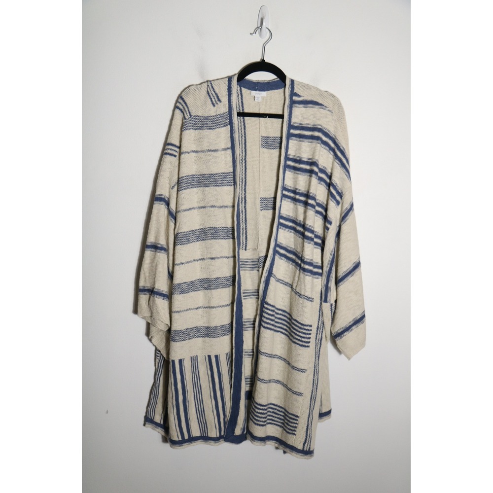 J. Jill 100% Cotton Oversized Striped Open Cardigan 4X Blue Boho Slouchy Long